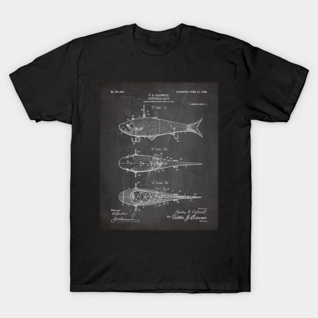 Fishing Lure Patent - Fisherman Outdoorsman Art - Black Chalkboard T-Shirt by patentpress